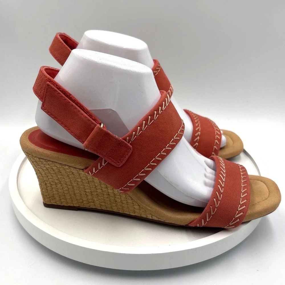Clarks Collection Women Burnt Orange Whipstitch Wedge Sandals Size 10 W 26177316
